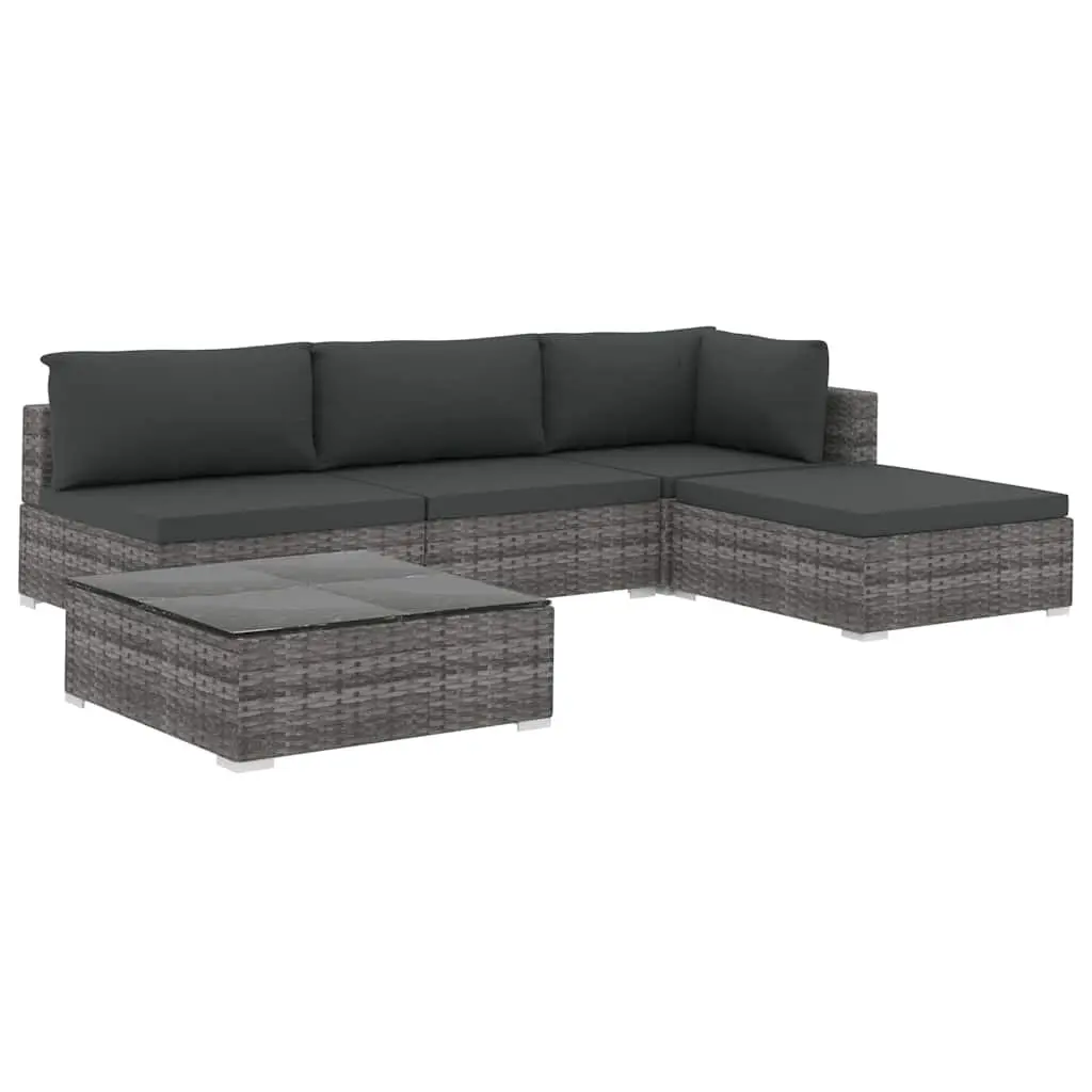 5 Piece Garden Lounge Set Outdoor Rattan Sofa Grey with Cushions Patio Furniture
