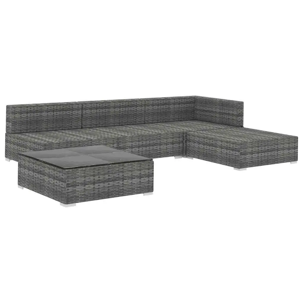 5 Piece Garden Lounge Set Outdoor Rattan Sofa Grey with Cushions Patio Furniture