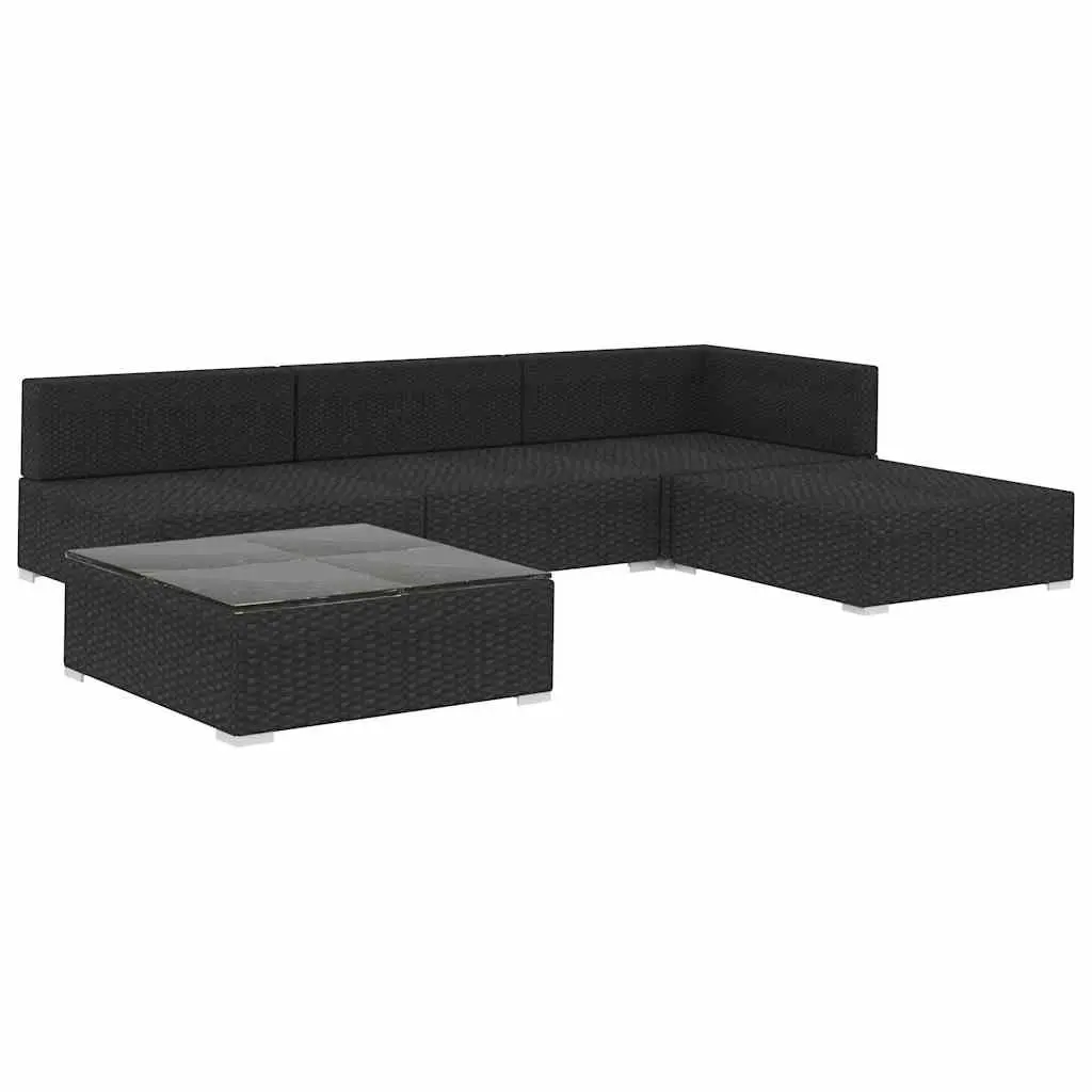 5 Piece Outdoor Garden Lounge Set Modular Patio Furniture Black PE Rattan