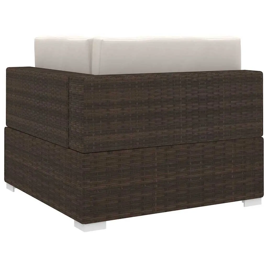 Outdoor Sectional Corner Chair with Cushions PE Rattan Garden Seating Unit Brown