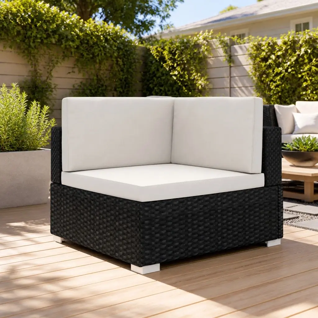 Outdoor Sectional Corner Chair Weather-resistant Poly Rattan Garden Seating Black