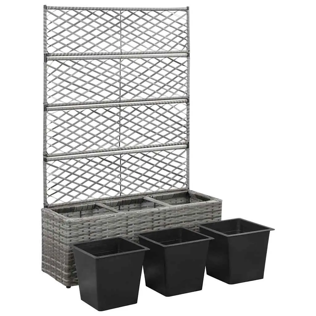 Trellis Raised Garden Bed Planter Box with 3 Pots Outdoor Grey 83x30x130 cm