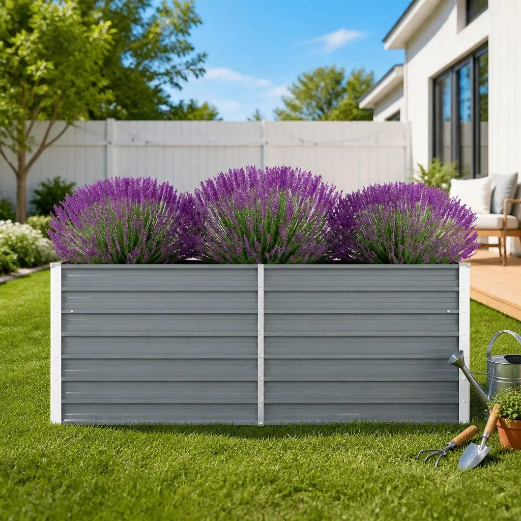 Raised Garden Bed Galvanised Steel Rectangular Planter 160x80x45 cm Grey