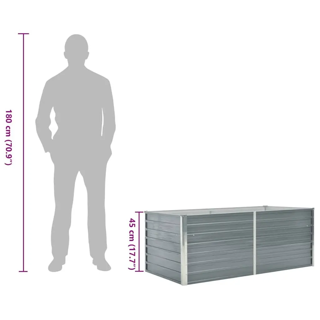 Raised Garden Bed Galvanised Steel Rectangular Planter 160x80x45 cm Grey