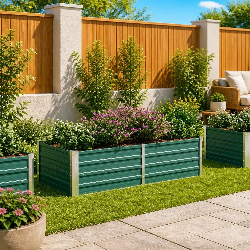 Raised Garden Bed Galvanised Steel Planter 160x80x45 cm Green Rectangular
