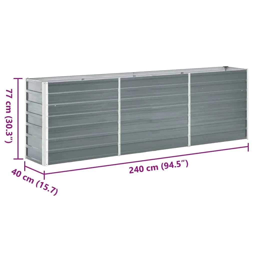 Raised Garden Bed Galvanised Steel 240x40x77cm Grey Outdoor Planter Box