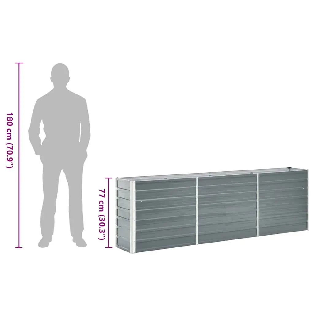 Raised Garden Bed Galvanised Steel 240x40x77cm Grey Outdoor Planter Box