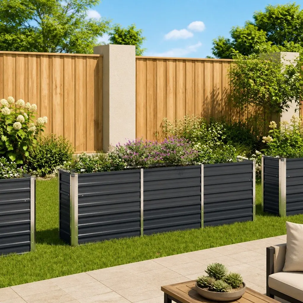 Raised Garden Bed Anthracite Galvanised Steel Outdoor Planter 240 x 40 x 77 cm