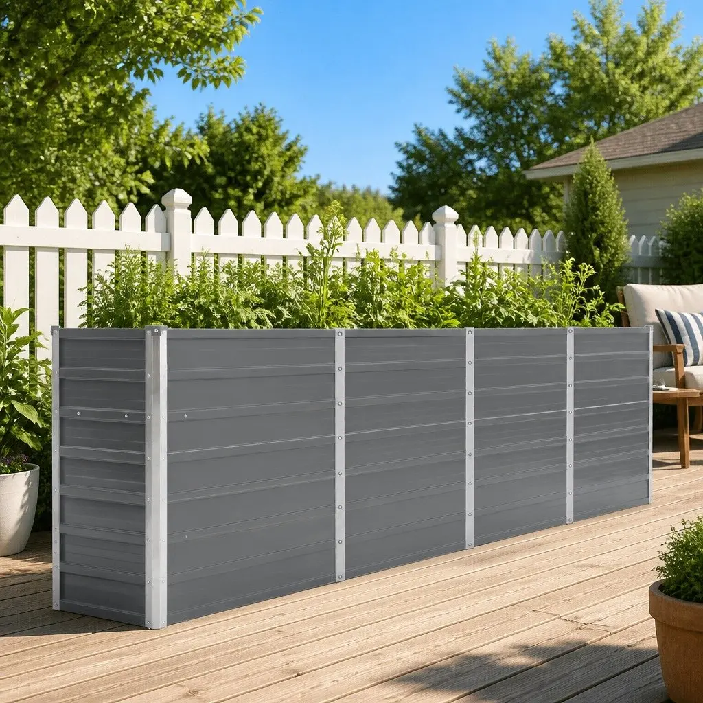 Raised Garden Bed for Growing Plants 320x40x77 cm Galvanised Steel Grey Rectangular Planter