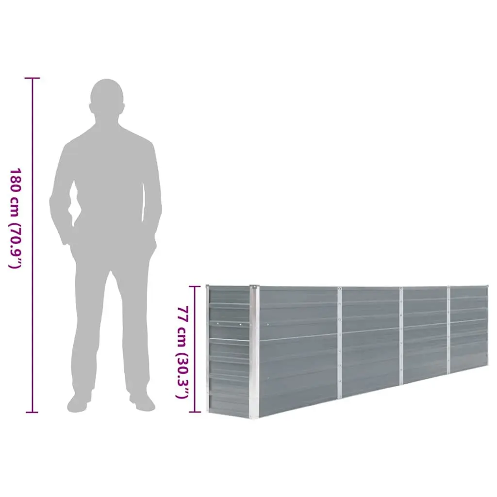Raised Garden Bed for Growing Plants 320x40x77 cm Galvanised Steel Grey Rectangular Planter