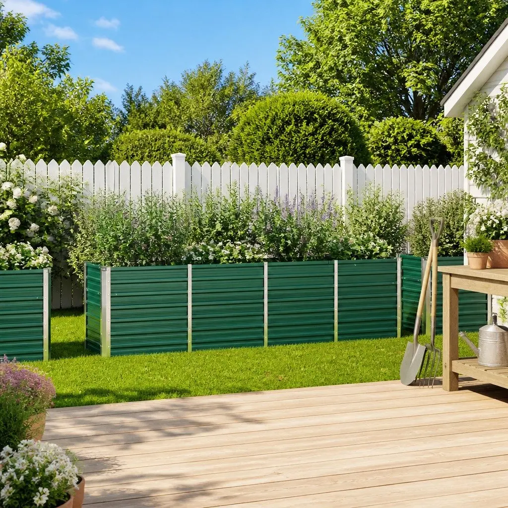 Raised Garden Bed Galvanised Steel Planter Box 320x40x77cm Green Outdoor