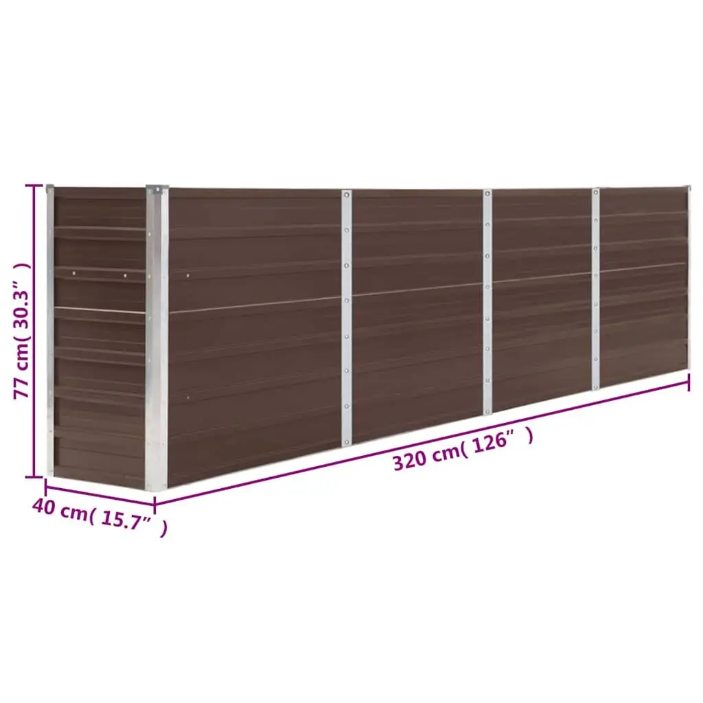 Raised Garden Bed Galvanised Steel Planter 320x40x77 cm Brown Rectangular