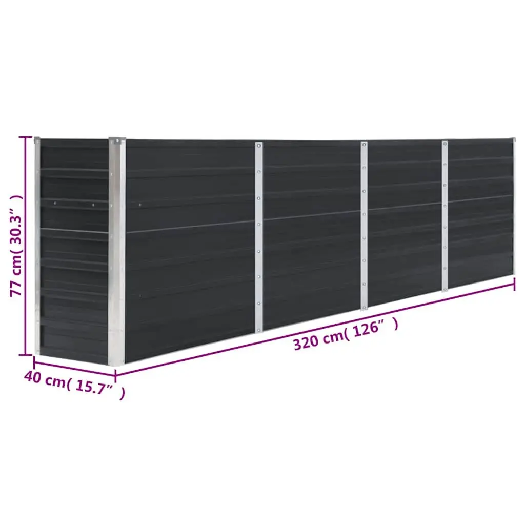 Raised Garden Bed for Plants 320x40x77 cm Galvanised Steel Anthracite Planter Box