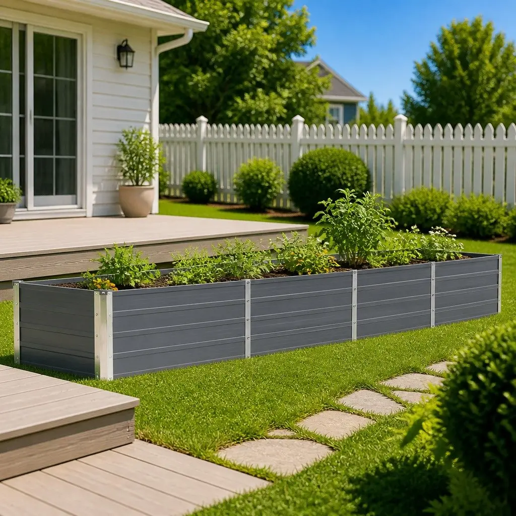 Metal Raised Garden Bed Planter Outdoor Vegetable Flower Box 320x40x45cm Grey