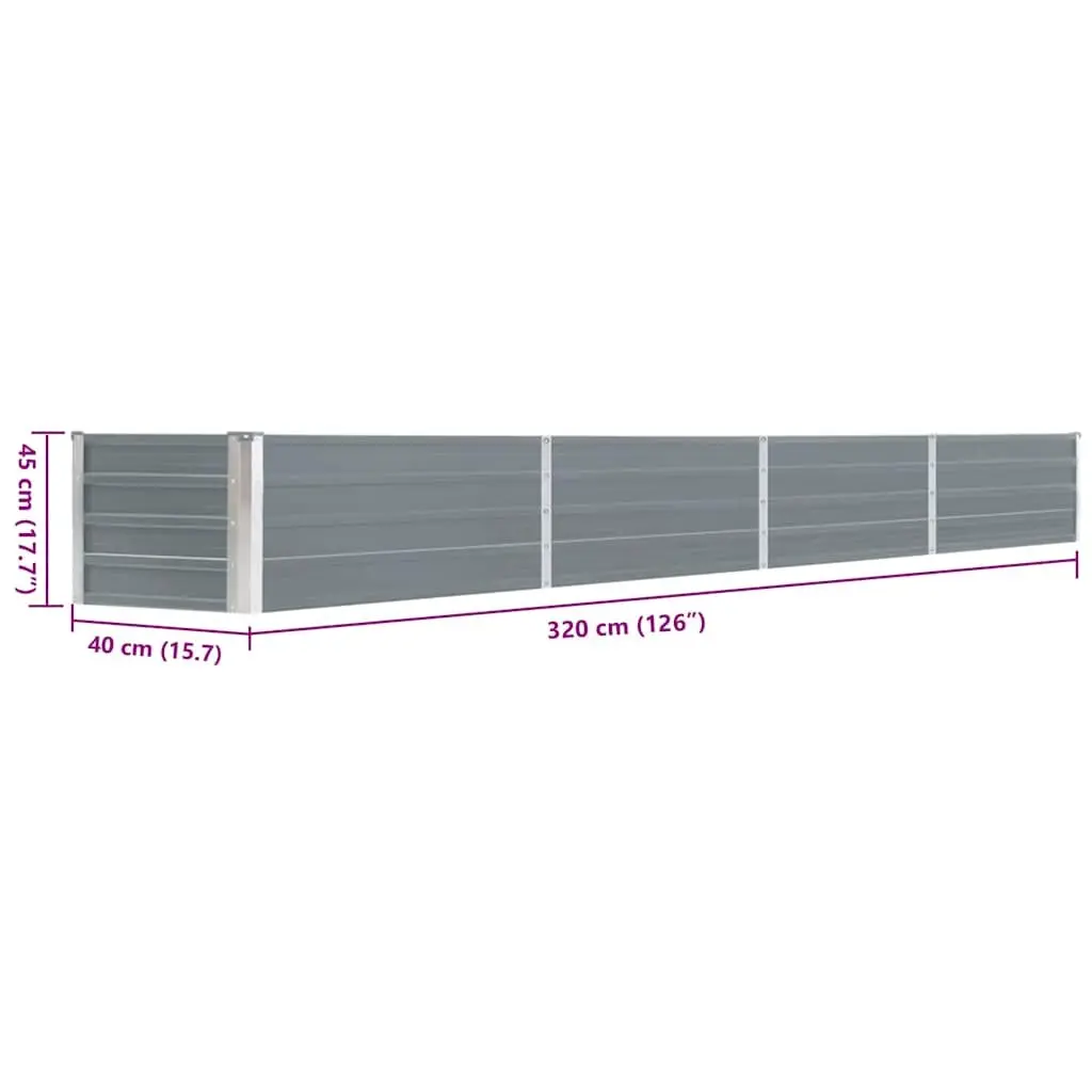 Metal Raised Garden Bed Planter Outdoor Vegetable Flower Box 320x40x45cm Grey