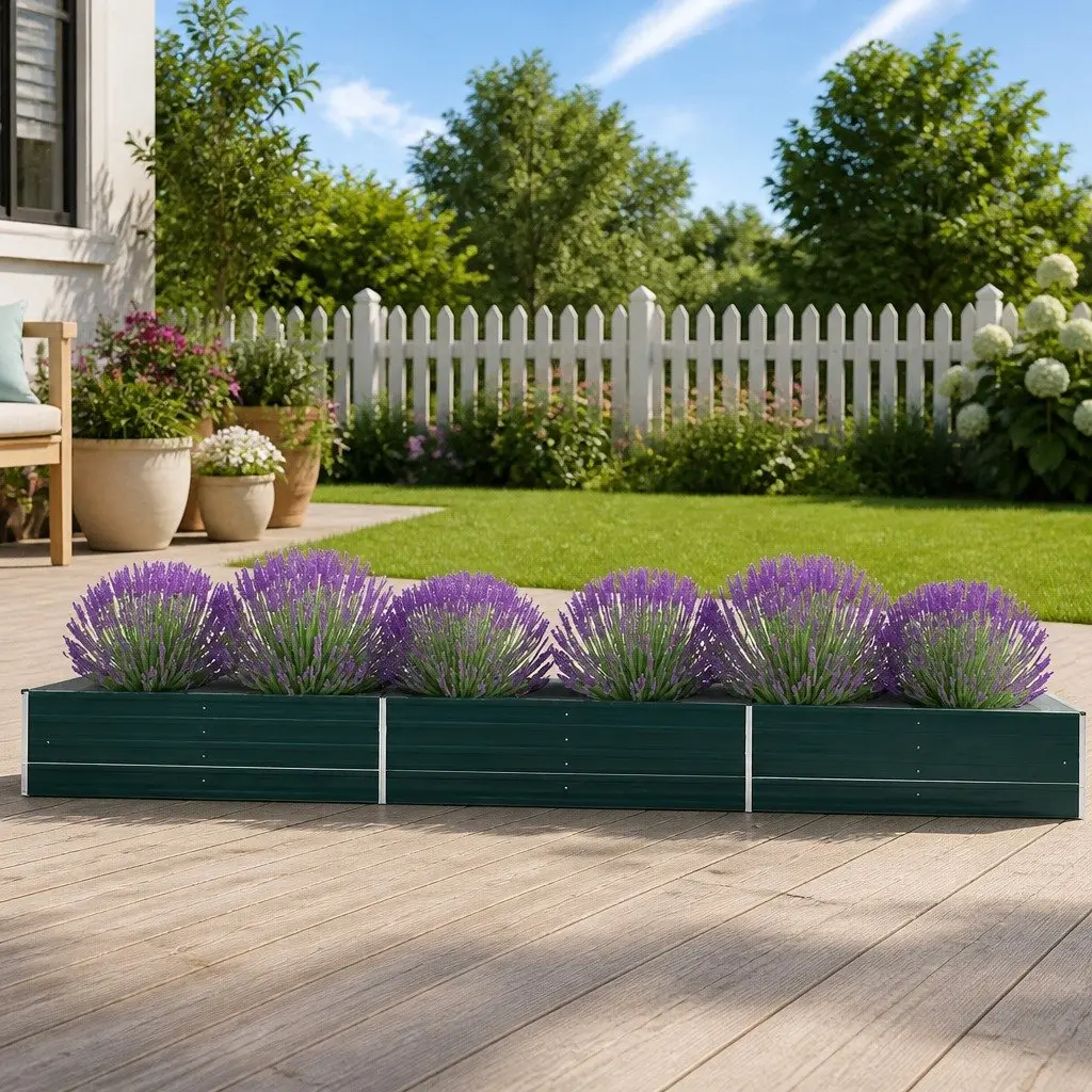 Raised Garden Bed Planter Box Galvanised Steel Outdoor Flowers Vegetables Herbs Green 480 x 80 x 45 cm
