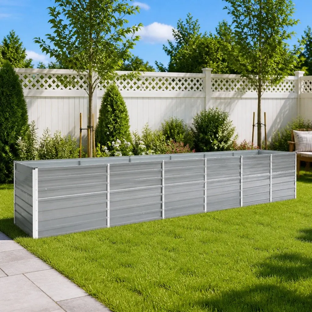 Galvanised Steel Raised Garden Bed Outdoor Planter Box for Flowers Vegetables Herbs 480 x 80 x 77 cm Grey