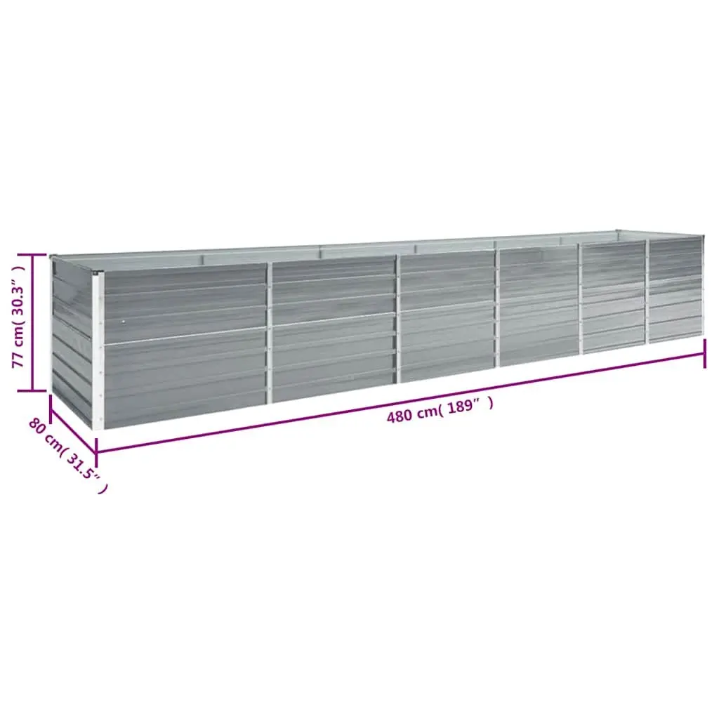 Galvanised Steel Raised Garden Bed Outdoor Planter Box for Flowers Vegetables Herbs 480 x 80 x 77 cm Grey