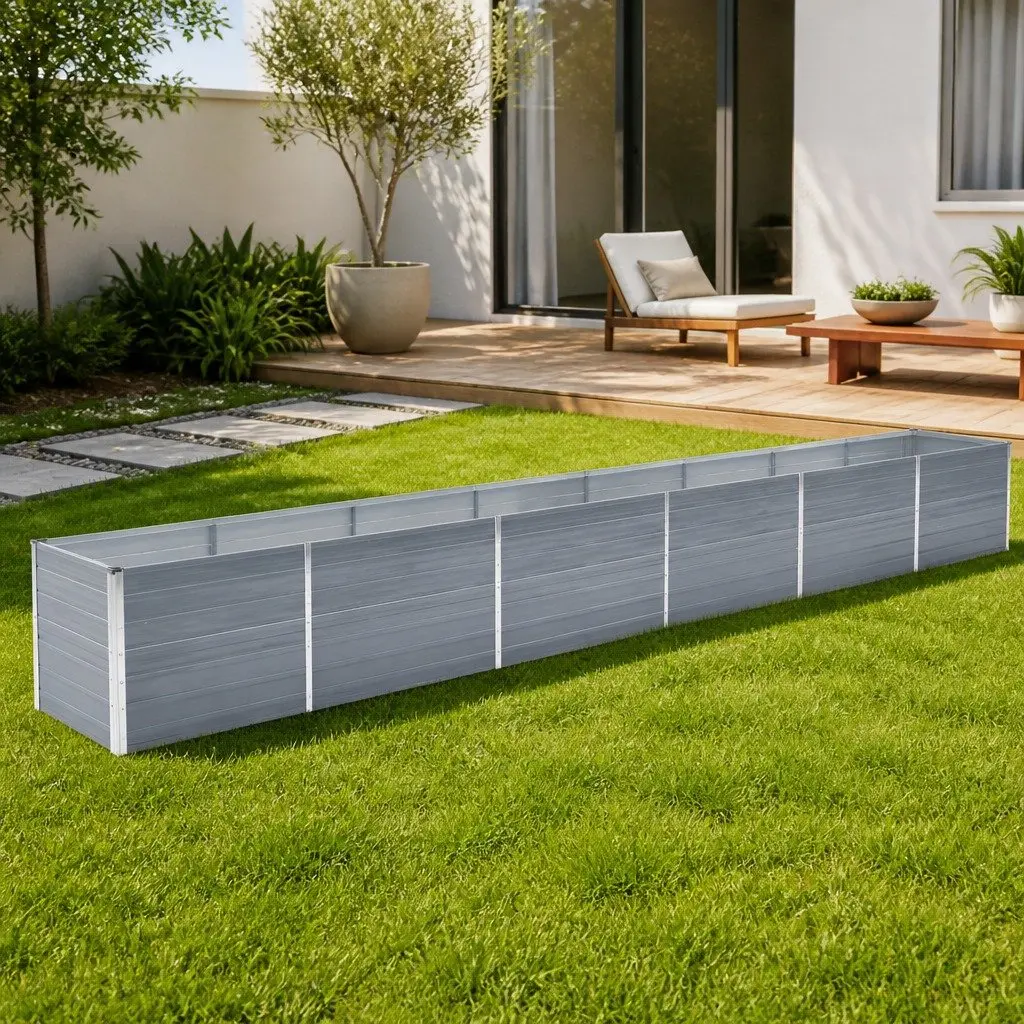 Raised Garden Bed Planter Box Outdoor Vegetable Herb Container 600x80x77cm Grey