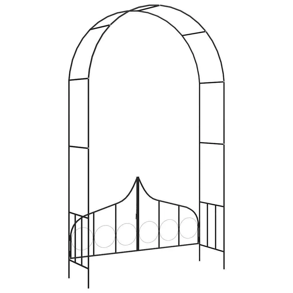 Garden Arch with Gate Outdoor Arbour for Climbing Plants 138 x 40 x 238 cm Black Iron