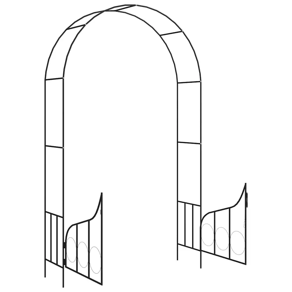 Garden Arch with Gate Outdoor Arbour for Climbing Plants 138 x 40 x 238 cm Black Iron