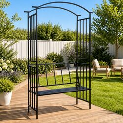 Durable Black Garden Arch with Bench for Outdoor Comfort