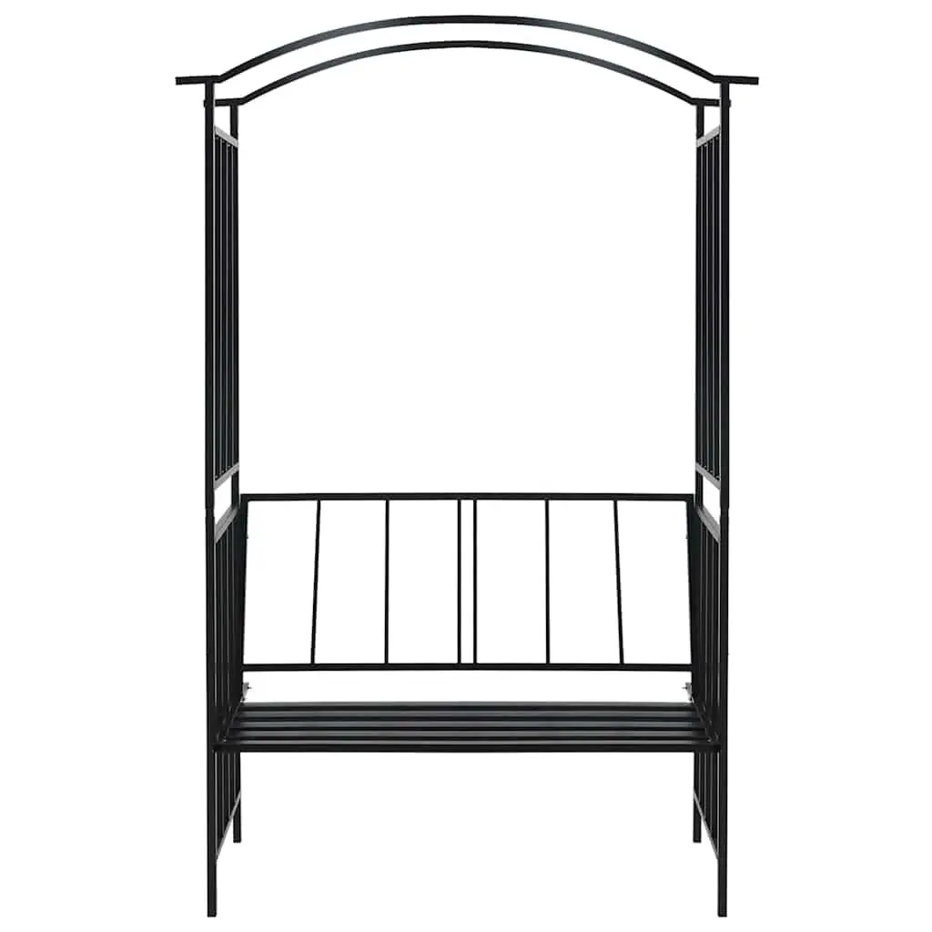 Garden Arch Black Outdoor Arbour with Bench Climbing Plants Patio Pergola 128 x 50 x 207 cm