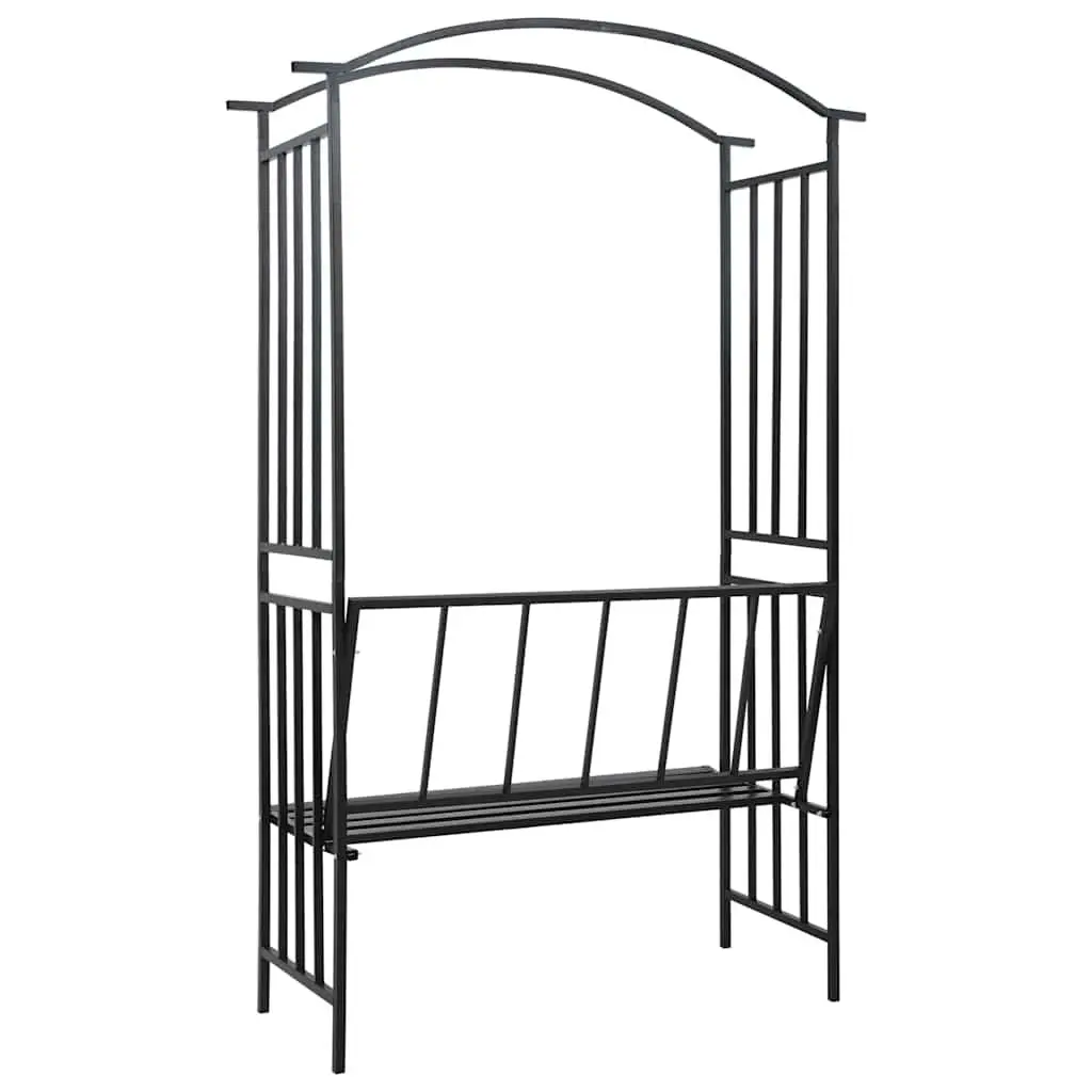 Garden Arch Black Outdoor Arbour with Bench Climbing Plants Patio Pergola 128 x 50 x 207 cm