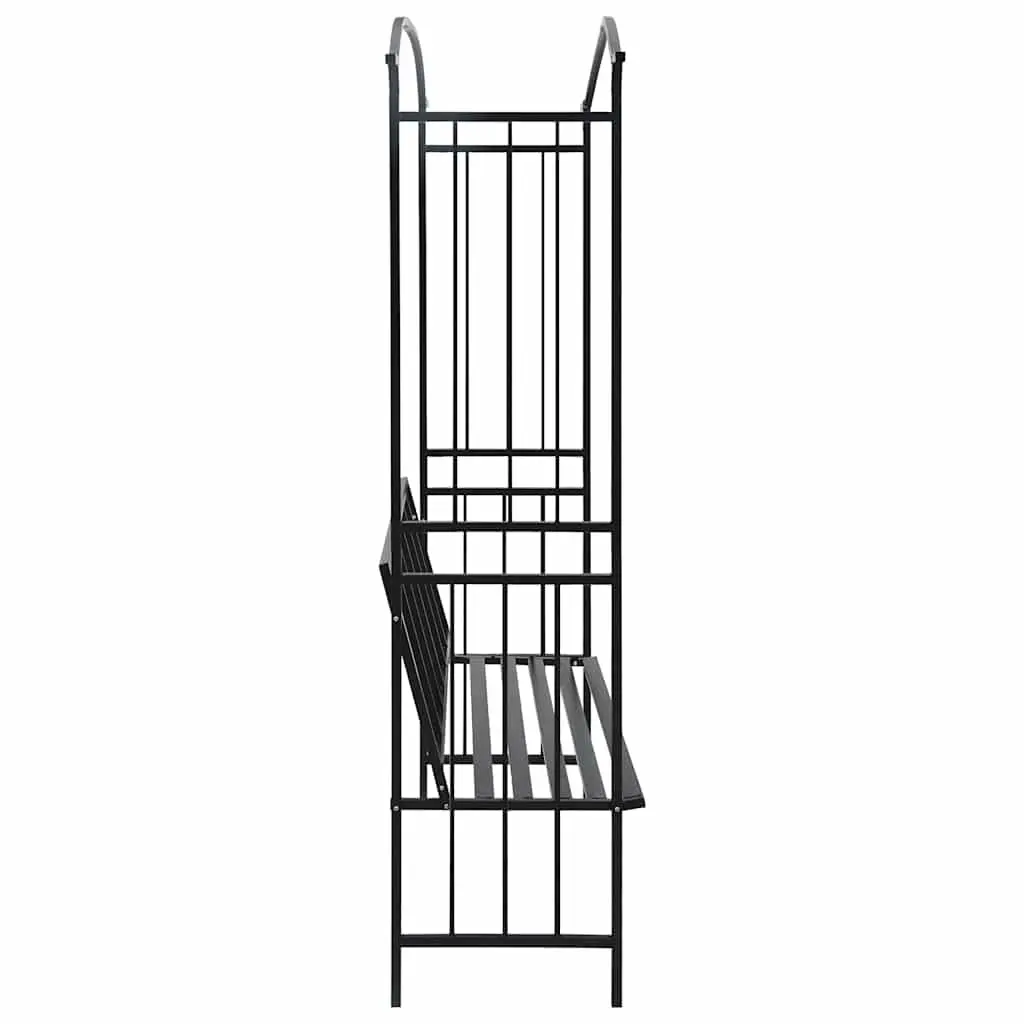 Garden Arch Black Outdoor Arbour with Bench Climbing Plants Patio Pergola 128 x 50 x 207 cm