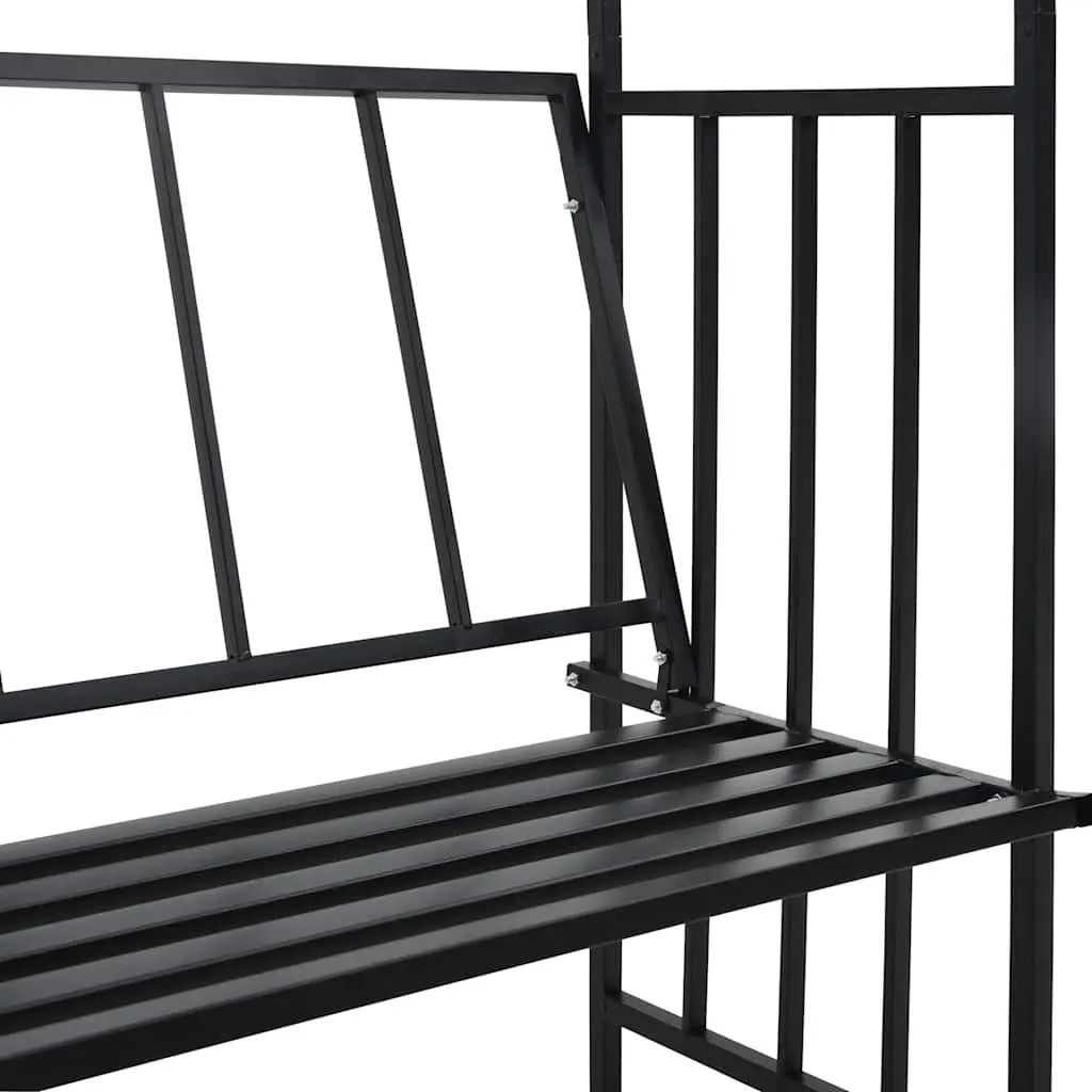 Garden Arch Black Outdoor Arbour with Bench Climbing Plants Patio Pergola 128 x 50 x 207 cm