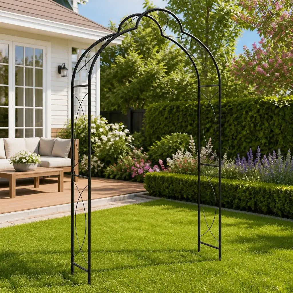 Garden Arch Climbing Plants 150 x 34 x 240 cm Black Iron Outdoor Arbour