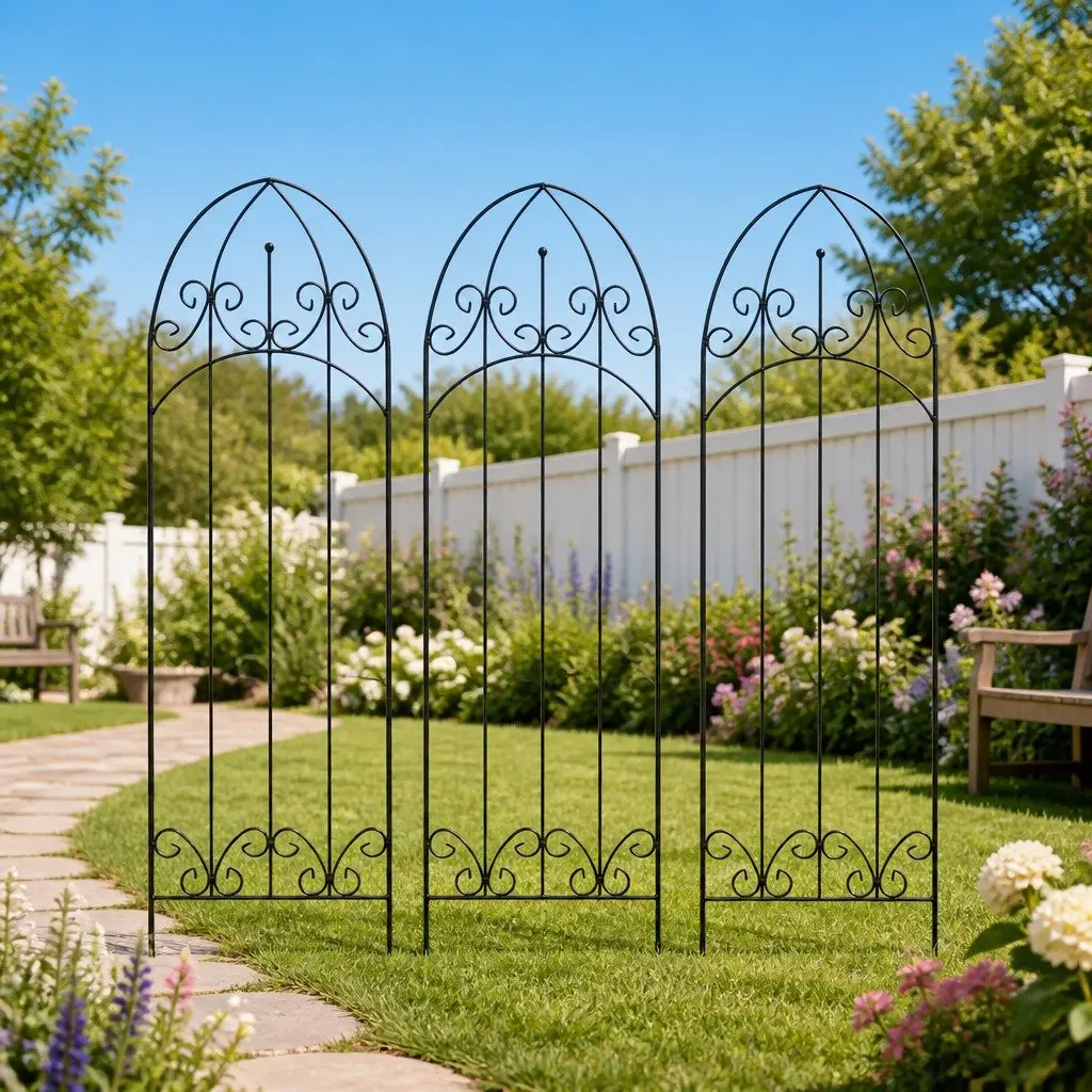 Plant Climbing Rack Arched Roof Support for Flowers 40 x 100 cm Black 3 Piece