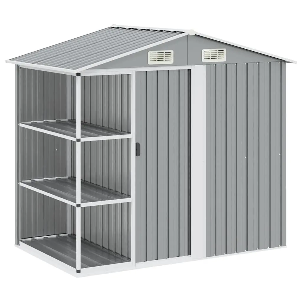 Garden Shed Outdoor Storage House with Rack 205 x 130 x 183 cm Grey Galvanised Iron