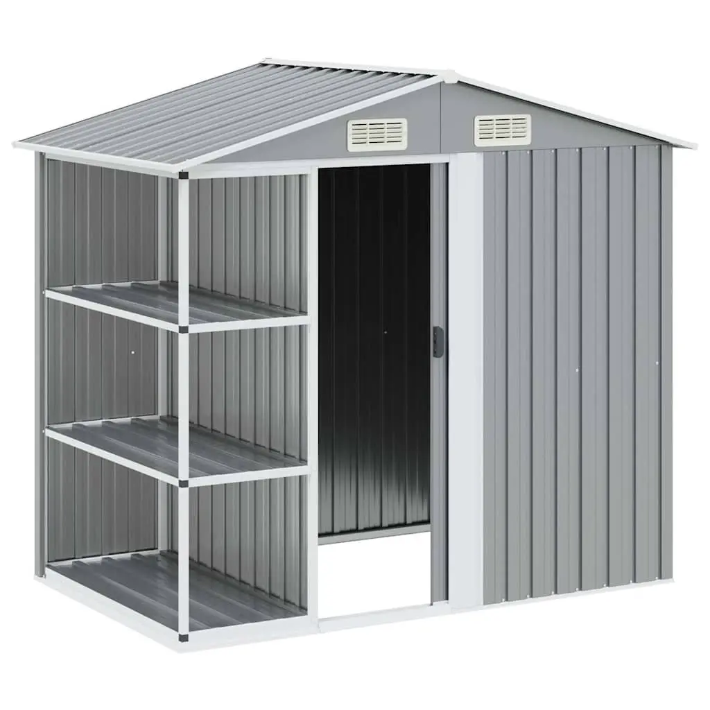 Garden Shed Outdoor Storage House with Rack 205 x 130 x 183 cm Grey Galvanised Iron