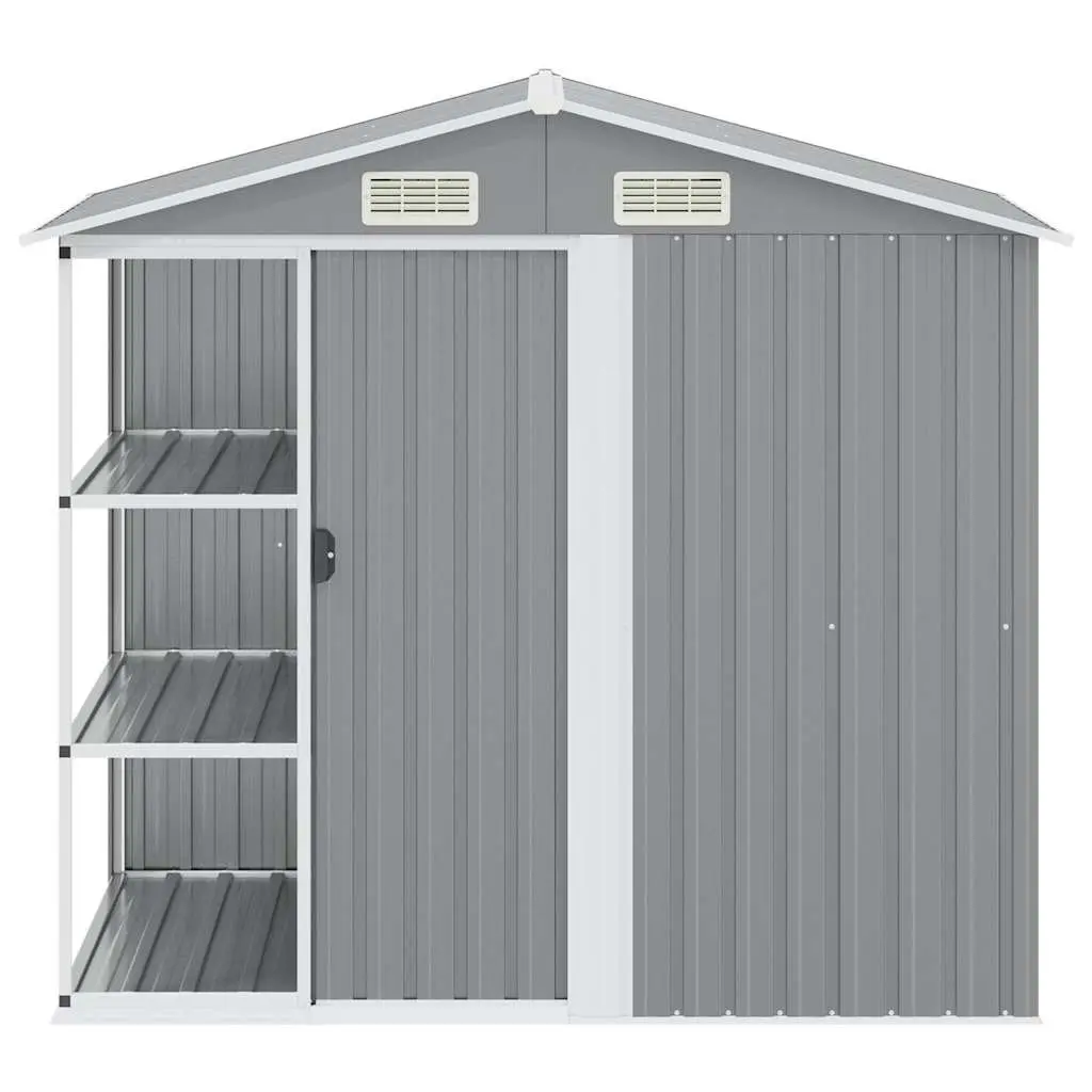 Garden Shed Outdoor Storage House with Rack 205 x 130 x 183 cm Grey Galvanised Iron