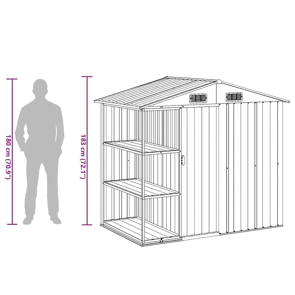 Garden Shed Outdoor Storage House with Rack 205 x 130 x 183 cm Grey Galvanised Iron