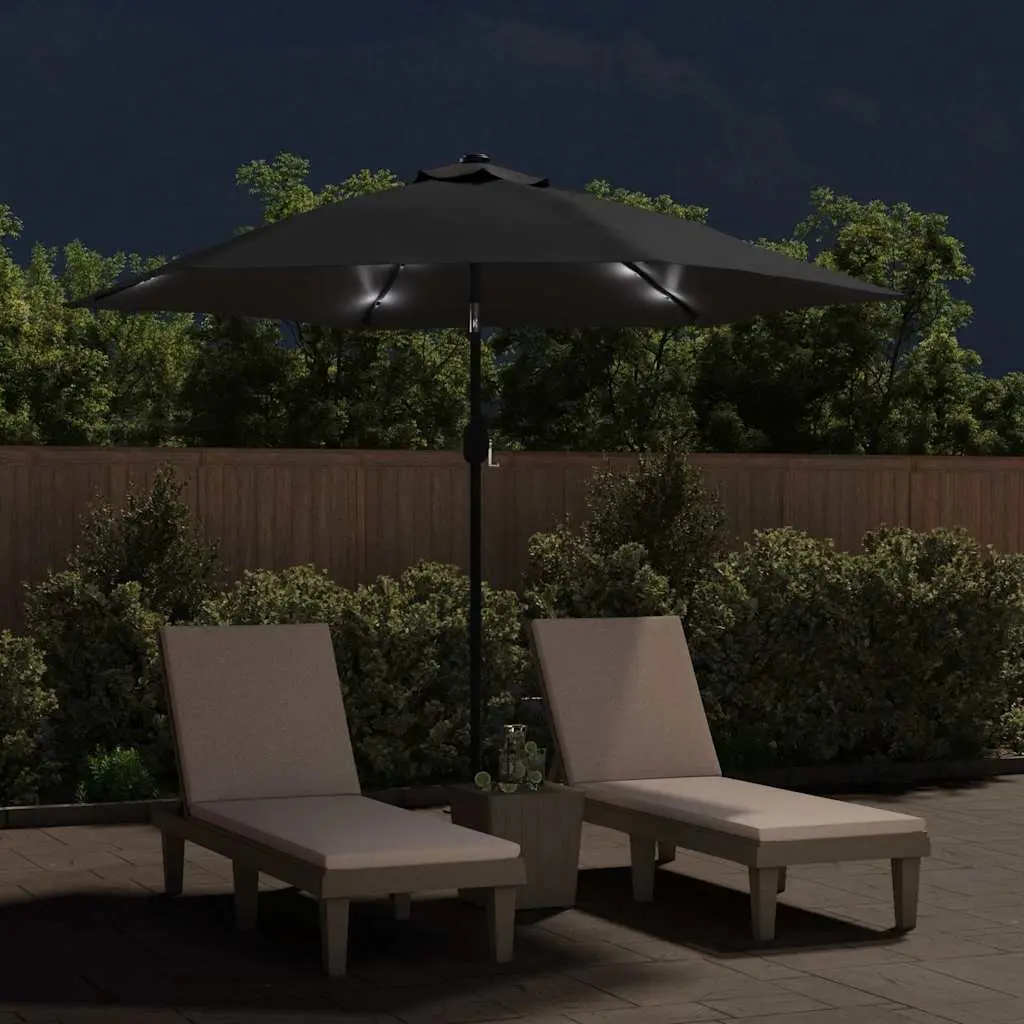 Garden Parasol Outdoor Umbrella 300cm UV Protection Black with Solar LED Lights