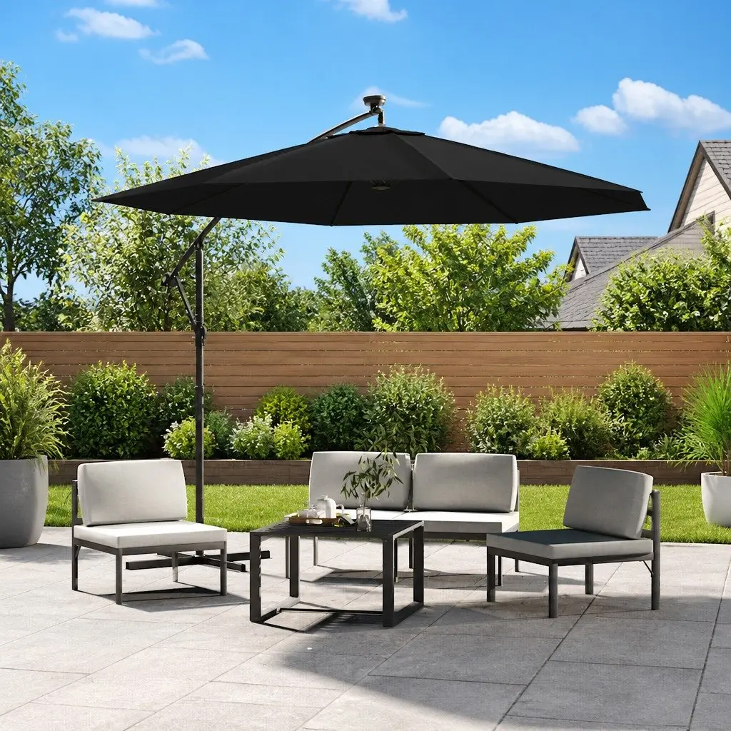 Cantilever Garden Parasol UV Protection 300cm Black with LED Lights