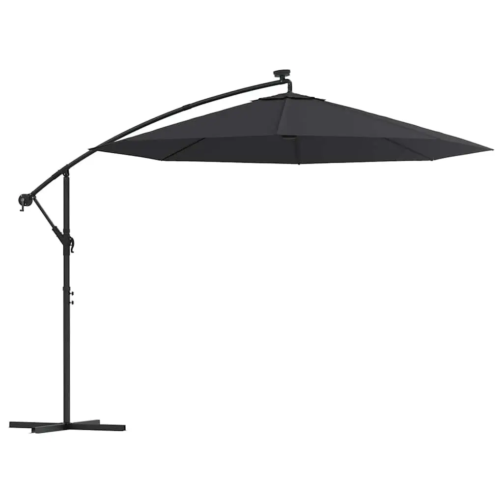 Cantilever Garden Parasol UV Protection 300cm Black with LED Lights