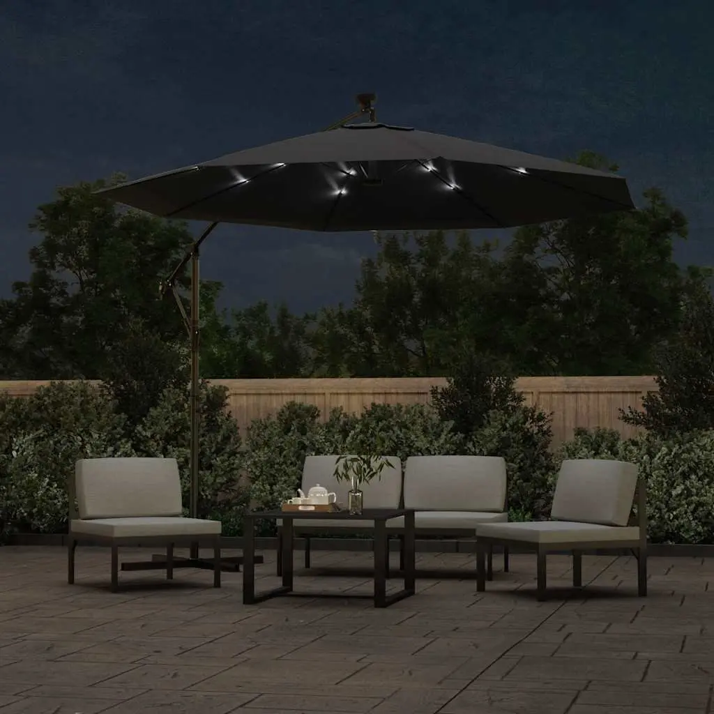 Cantilever Garden Parasol UV Protection 300cm Black with LED Lights
