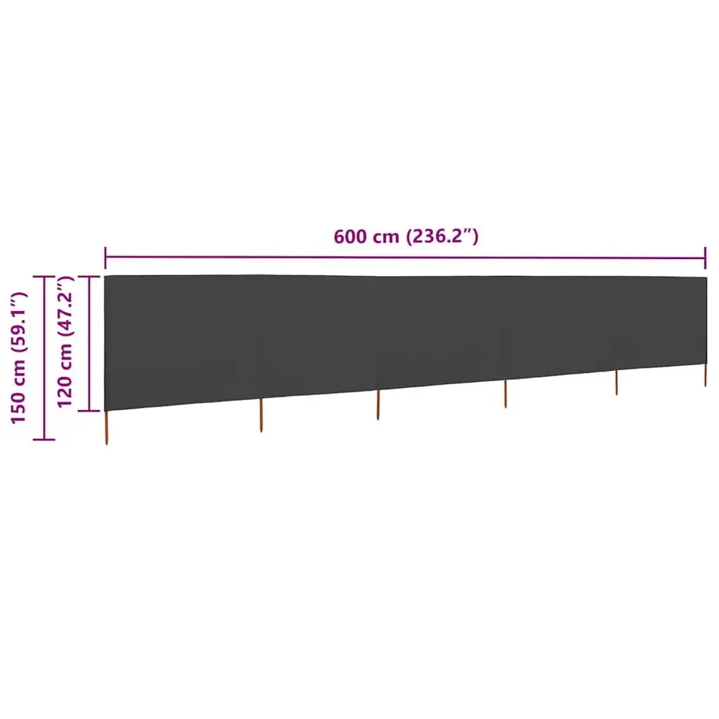5-Panel Folding Wind Screen Outdoor Garden Shelter 600cm x 120cm Anthracite