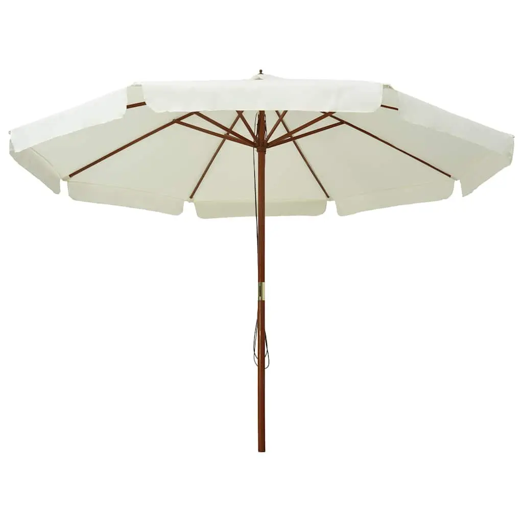 Garden Parasol Outdoor Umbrella 330cm Wooden Pole Pulley System Sand White