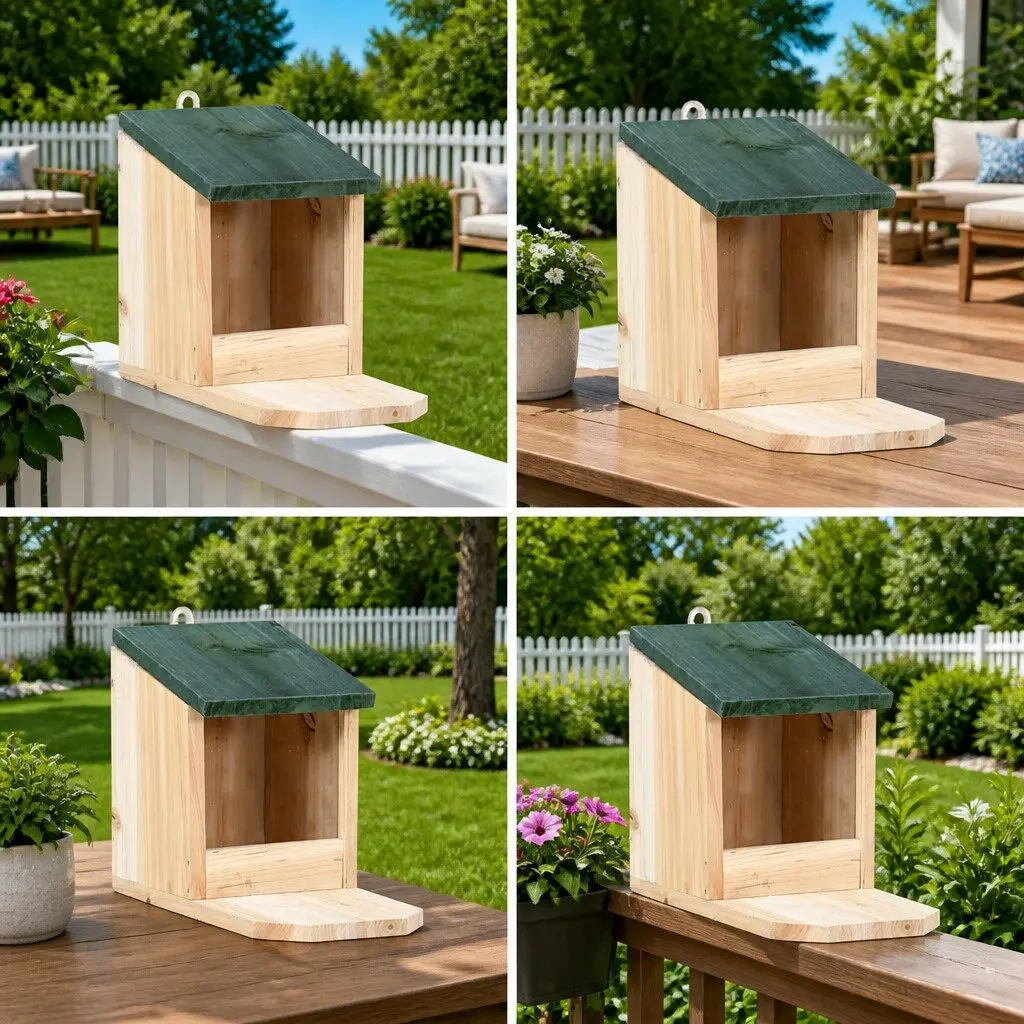 Wooden Squirrel House 4 Pack Garden Outdoor Feeding Station Hinged Roof Shelter
