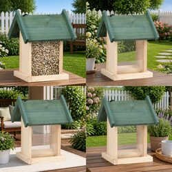 Reliable 4 Piece Wooden Bird Feeders Set for Outdoors