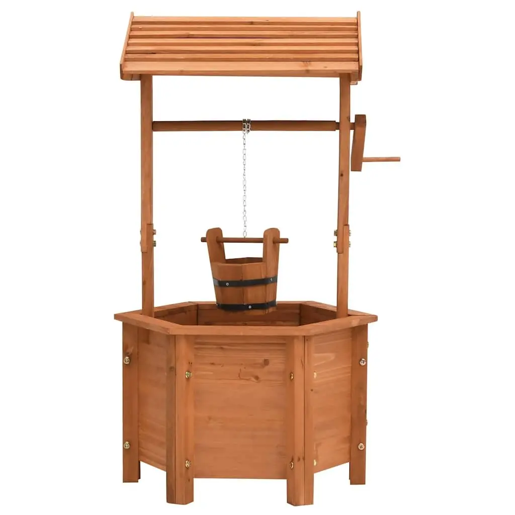 Wooden Wishing Well Planter Outdoor Garden Decoration 40x40x84cm Brown Firwood