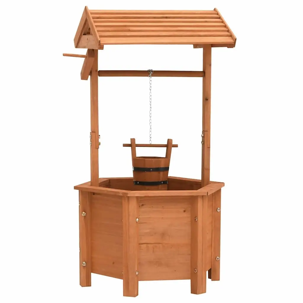 Wooden Wishing Well Planter Outdoor Garden Decoration 40x40x84cm Brown Firwood