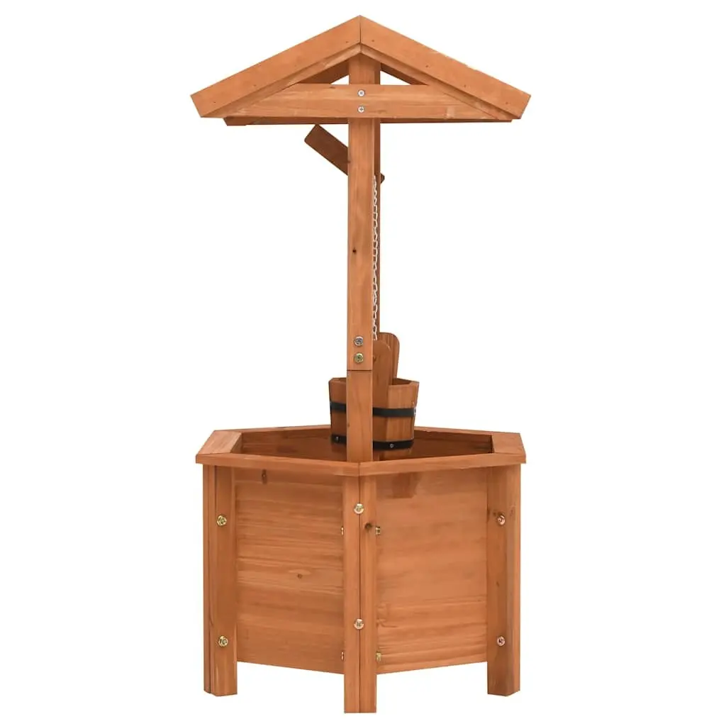 Wooden Wishing Well Planter Outdoor Garden Decoration 40x40x84cm Brown Firwood