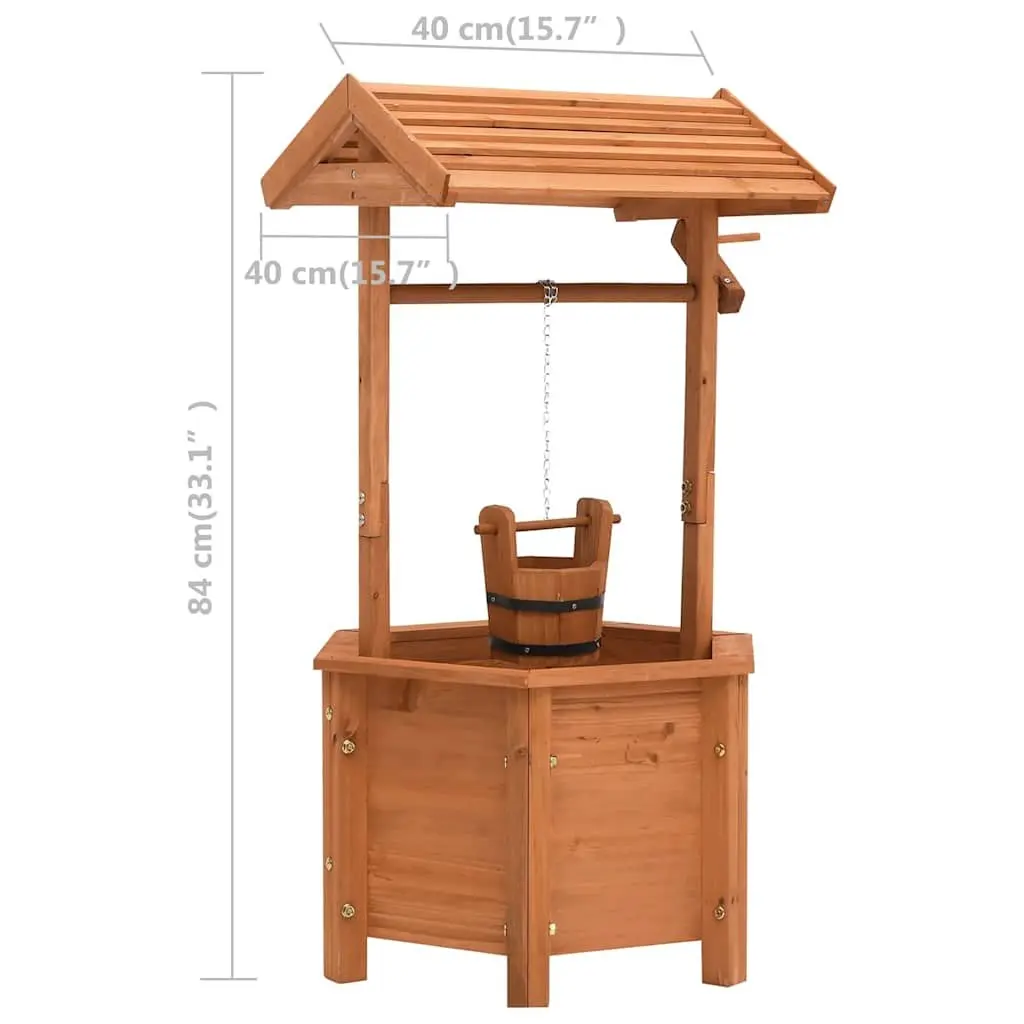 Wooden Wishing Well Planter Outdoor Garden Decoration 40x40x84cm Brown Firwood