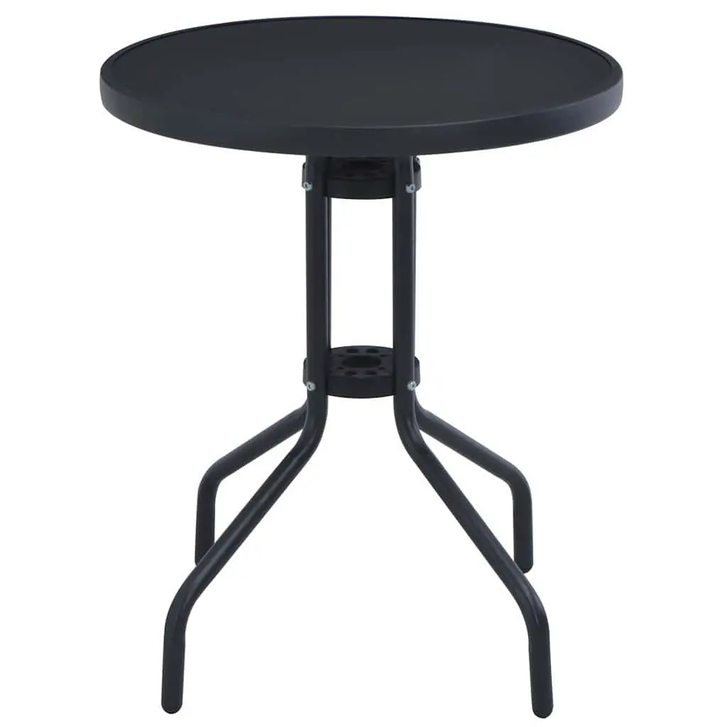 Round Garden Table 80cm Black Steel Frame Glass Top Patio Outdoor Dining