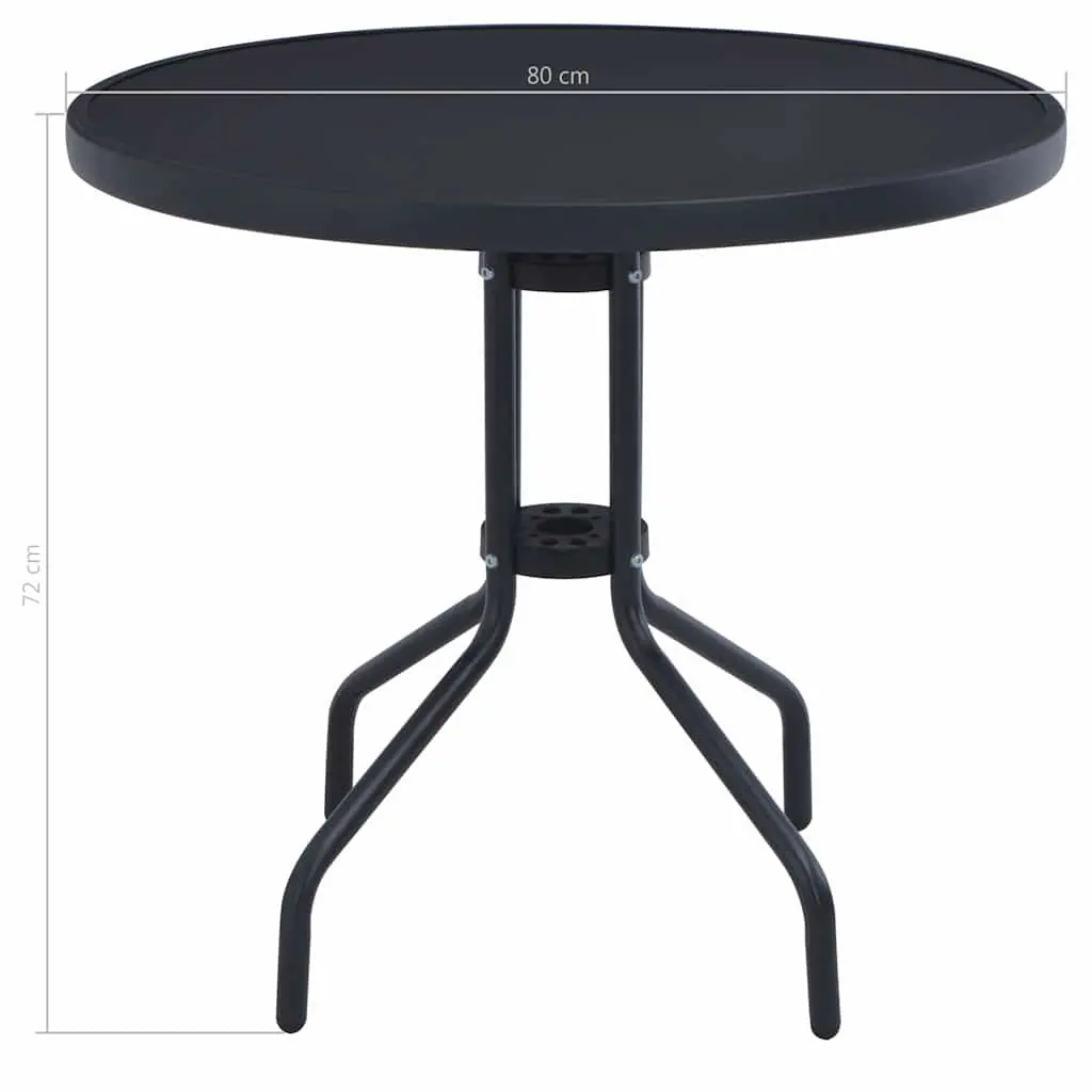Round Garden Table 80cm Black Steel Frame Glass Top Patio Outdoor Dining